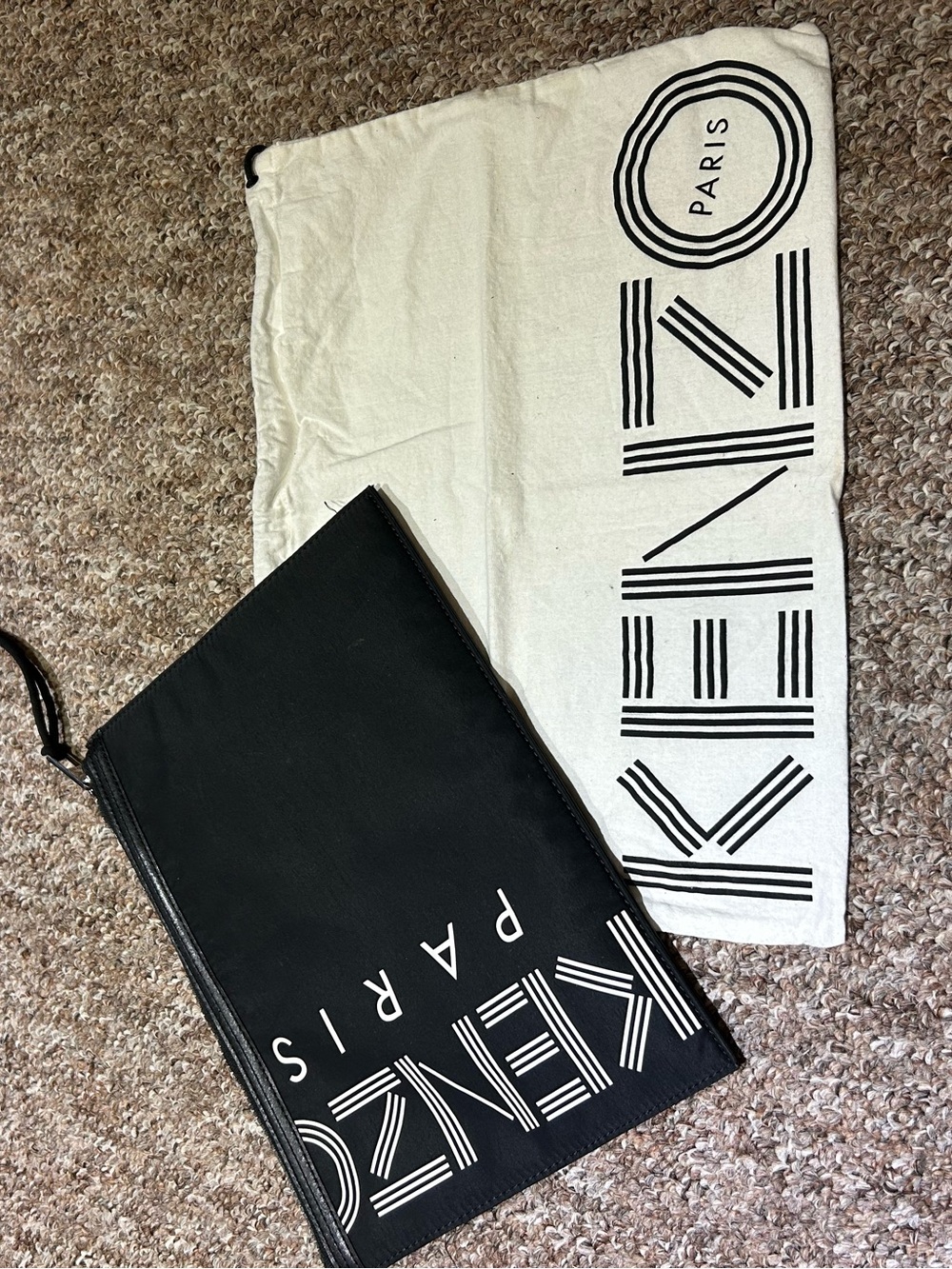 Kenzo Black Leather Logo Toiletry Clutch